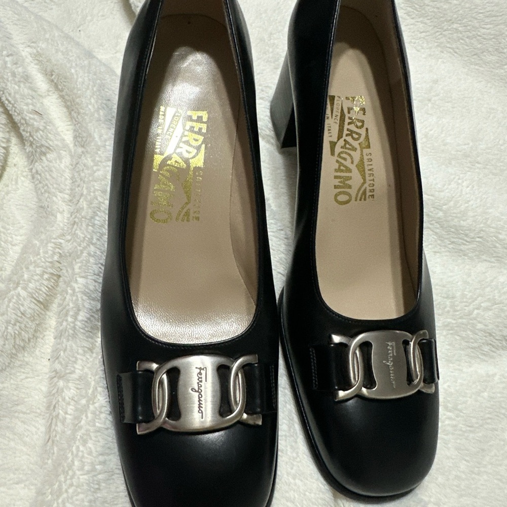 Salvatore Ferragamo Black and Silver Heels